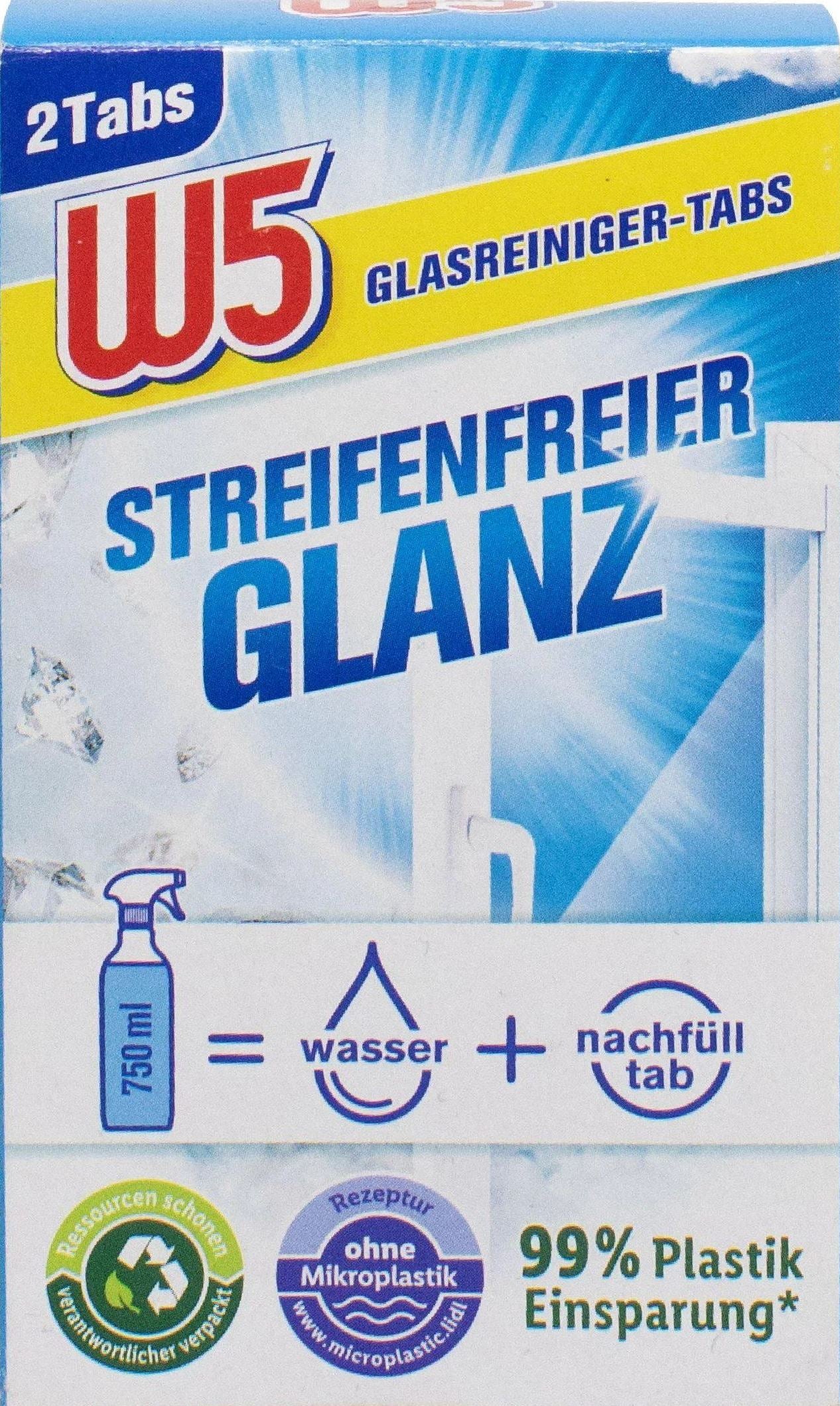 W5 Streak-Free Shine Glass Cleaning Tablets, 2 x 5 g