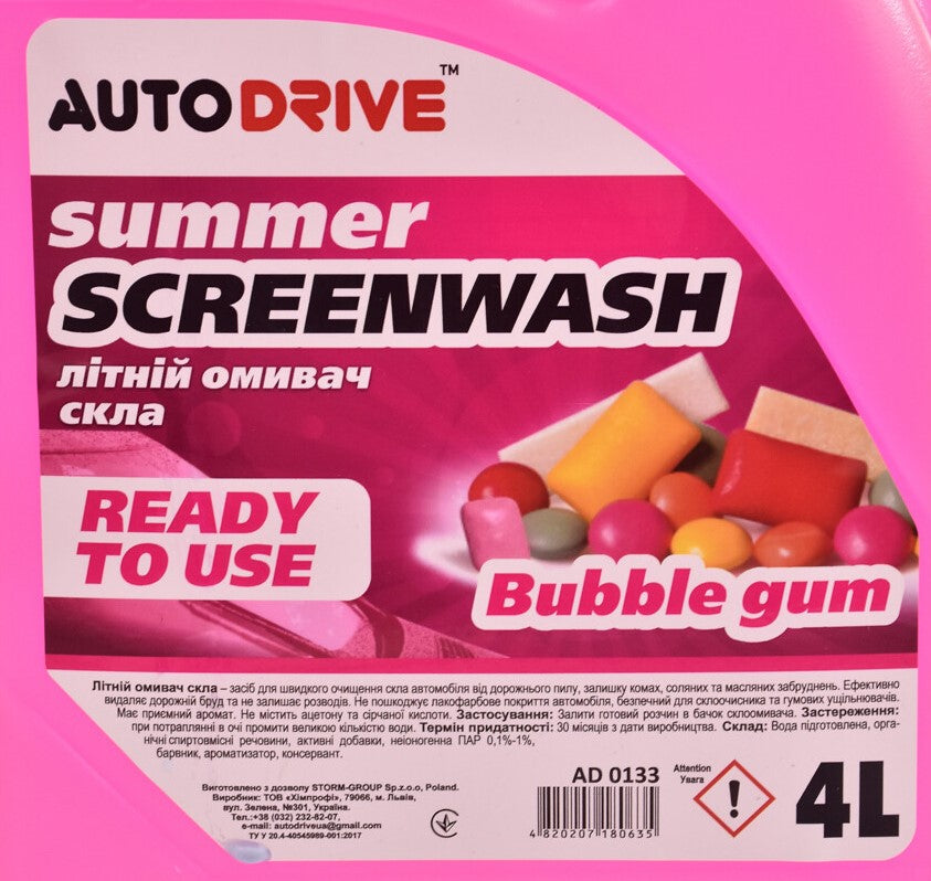 Auto Drive AD0133 Bubble Gum Summer Windshield Washer Fluid, 4 L - Image 2