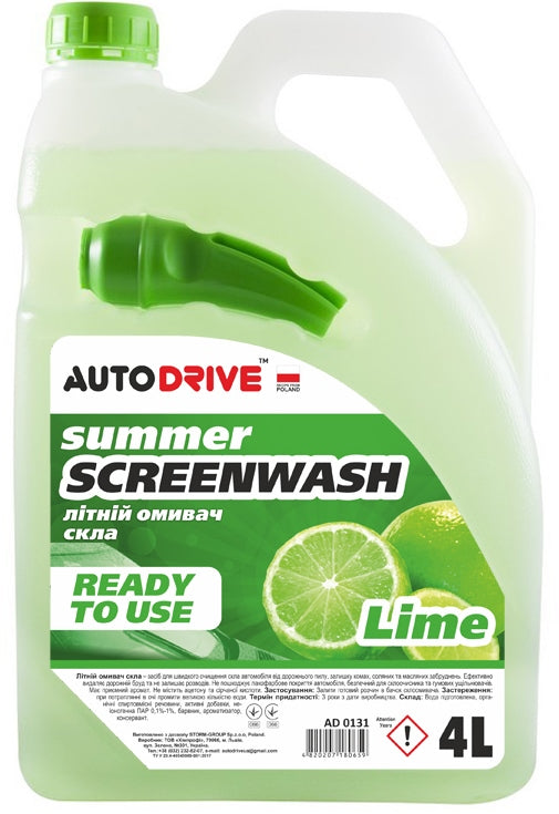 Auto Drive Lime AD0131 Summer Windshield Washer Fluid, 4 L