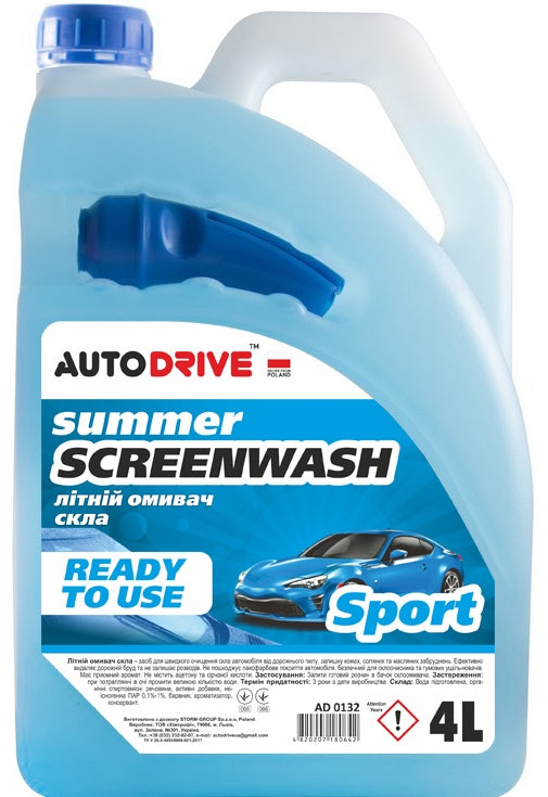 Auto Drive Sport AD0132 Summer Windshield Washer Fluid, 4 L