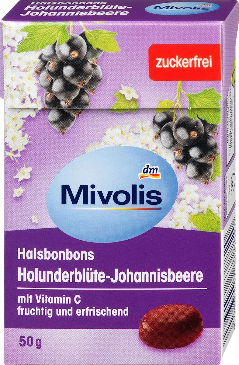 Mivolis Elderberry & Black Currant Throat Lozenges, 50 g