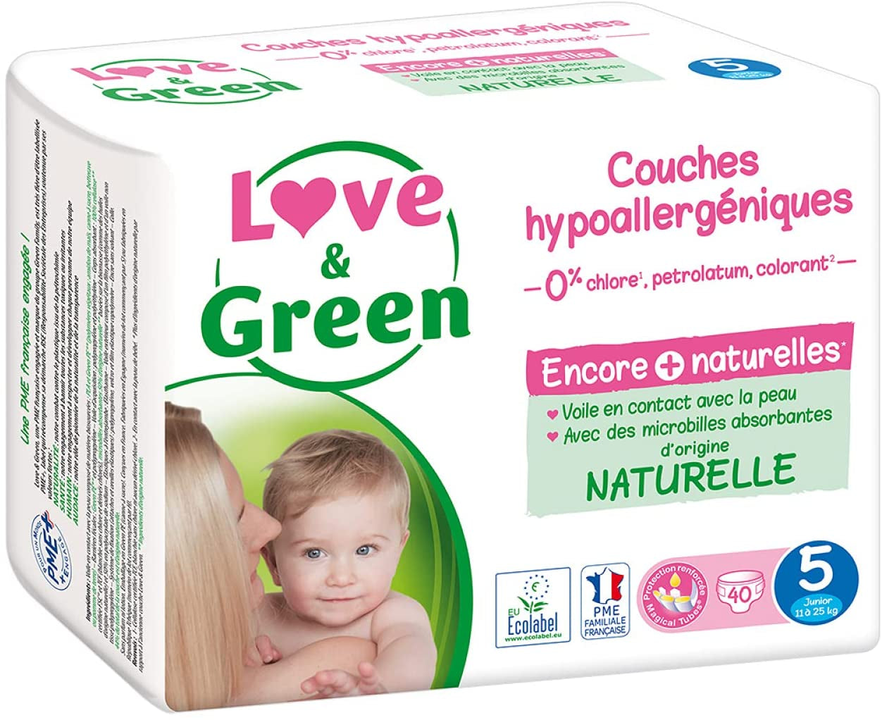 Love & Green Naturelle Size 5 Eco Baby Diapers, 40 pcs, 11-25 kg