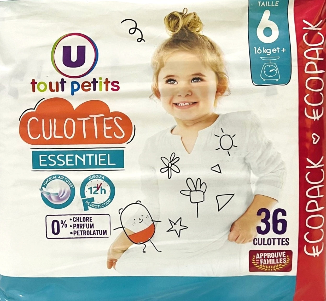 U Tout Petits Essentiel Size 6 Baby Pull-Up Diaper Pants, 16 kg, 36 pcs