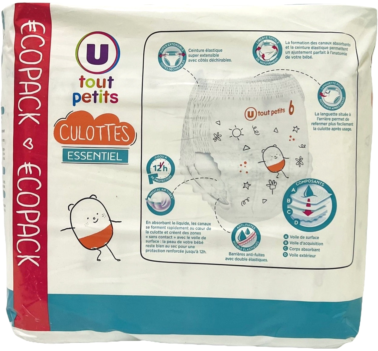 U Tout Petits Essentiel Size 6 Baby Pull-Up Diaper Pants, 16 kg, 36 pcs - Image 3