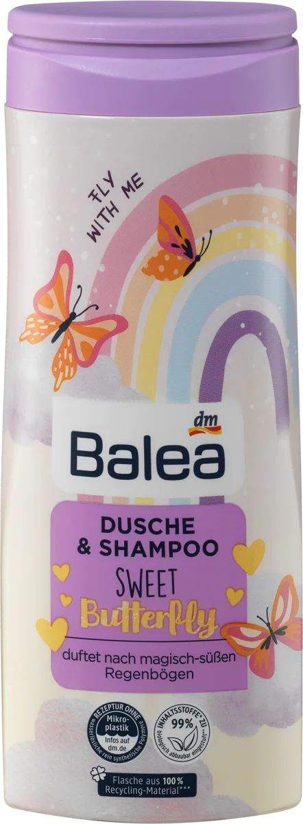 Balea Sweet Butterfly Kids Shower Gel & Shampoo, 300 mL