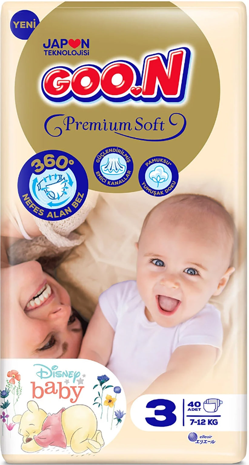 Goo.N Premium Soft Size 3 Baby Diapers, 7-12 kg, 40 pcs
