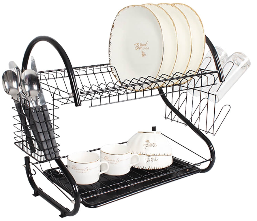 Maestro MR-1025-43-Black Two-Tier Dish Drying Rack