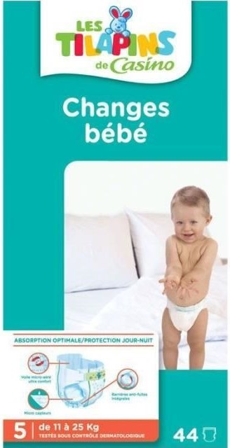 Les Tilapins de Casino Size 5 Baby Diapers, 11-25 kg, 44 pcs