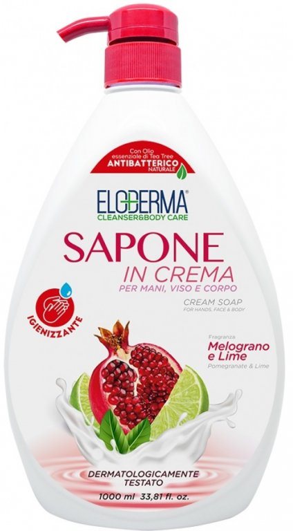 Eloderma Pomegranate & Lime Antibacterial Liquid Cream Soap with Pump, 1 L
