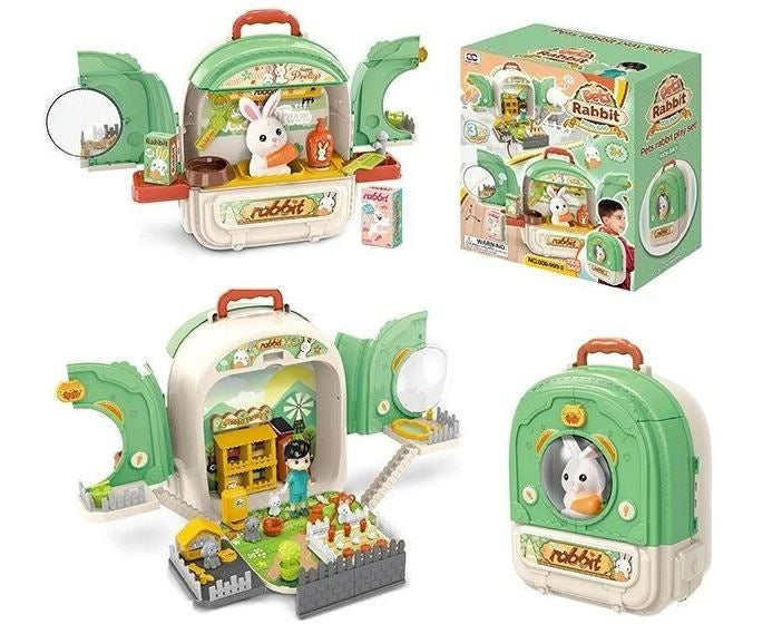 Rabbit 008-999-2 Backpack Play Set with Animal & Garden Figures and Rabbit Accessories
