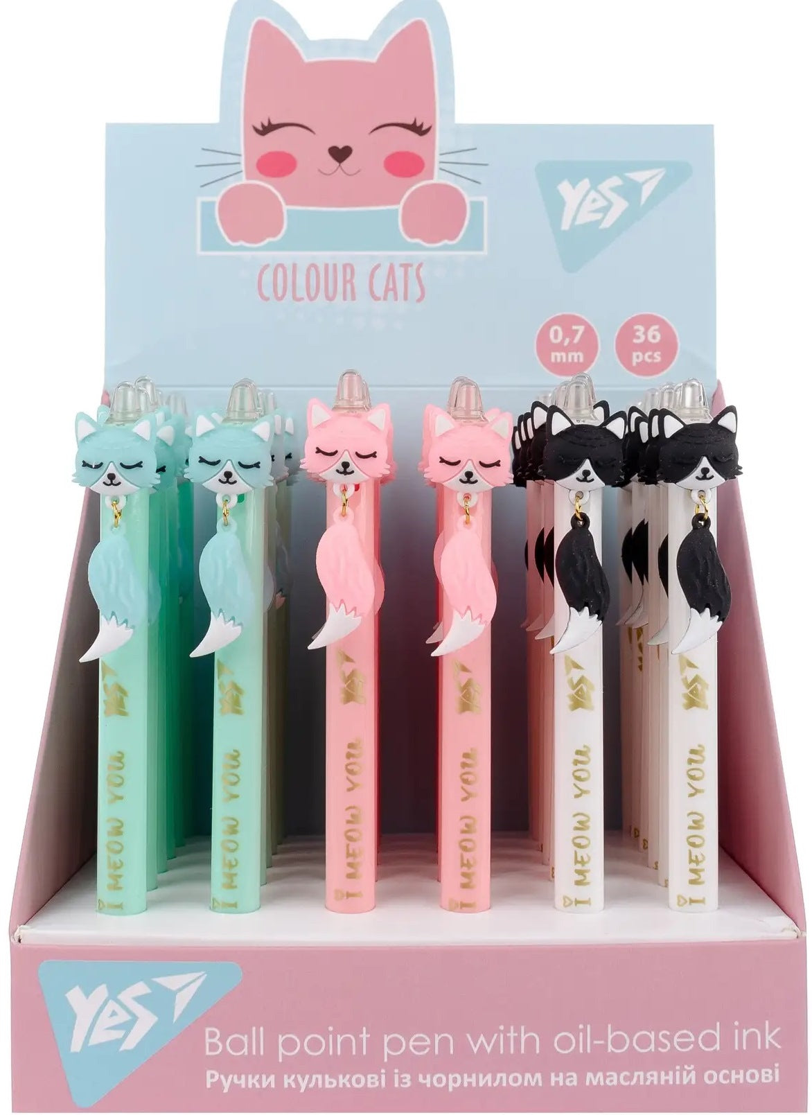 YES 412010 Color Cats Retractable Oil-Based Pen, 0.7 mm