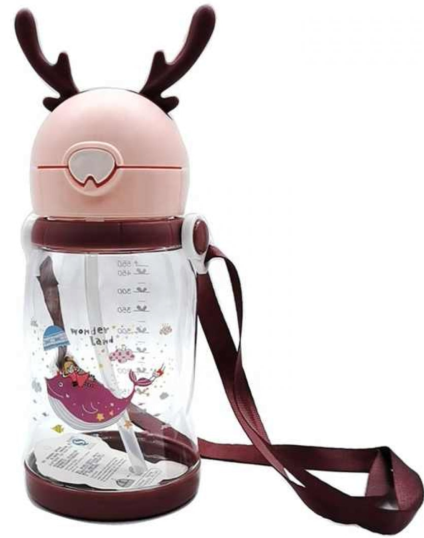 2186 Pink Water Bottle with Straw & Strap, 550 mL