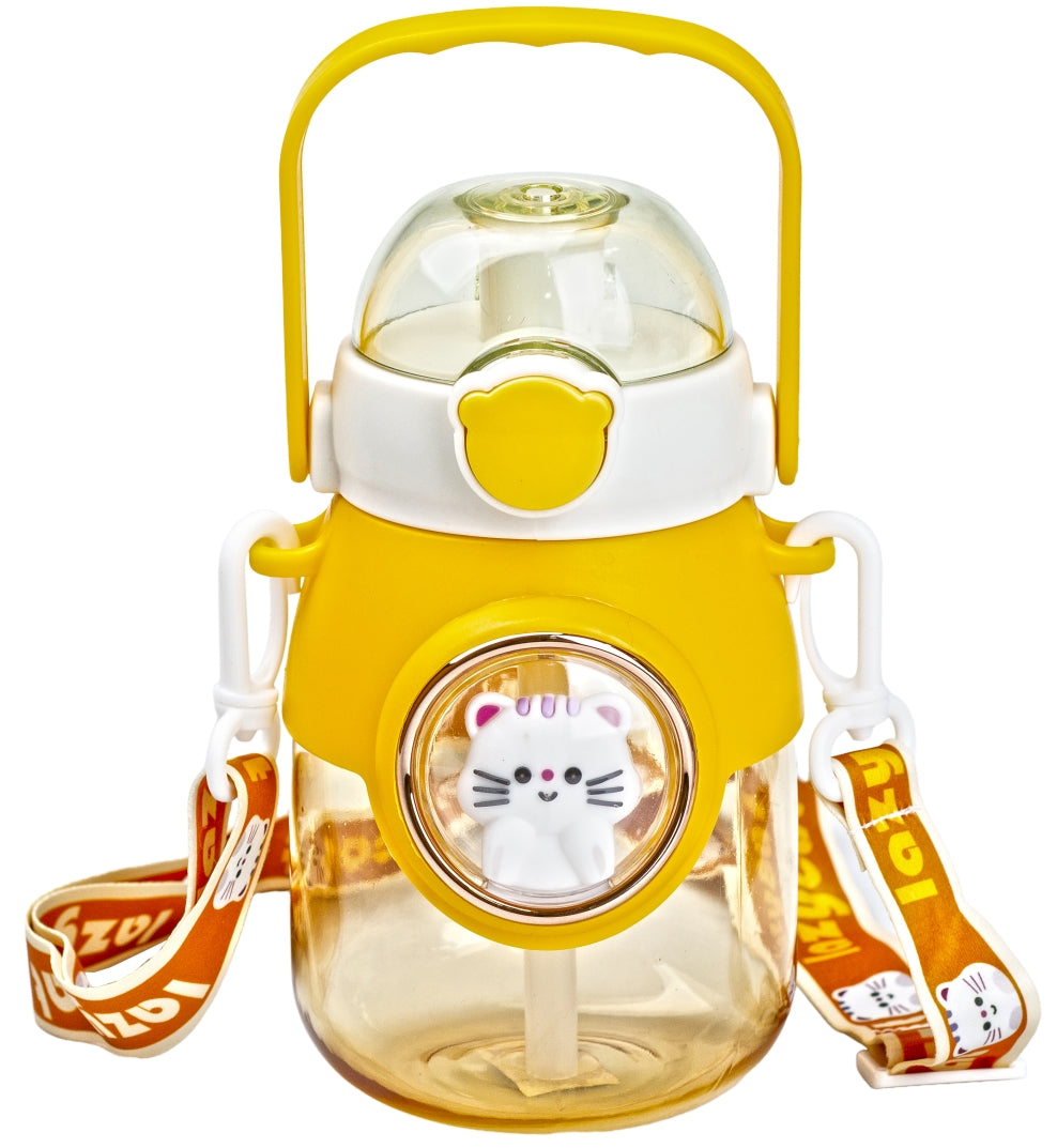8019 Yellow Kids' Water Bottle with Handle, Straw & Strap, 800 mL