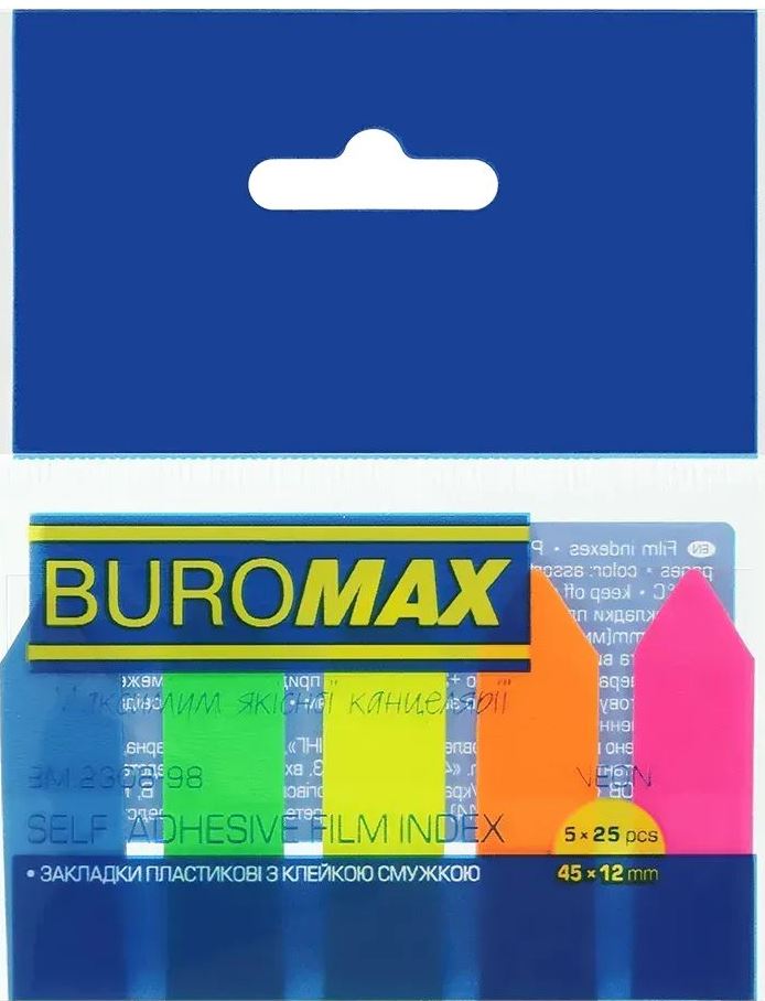 Buromax BM2308-98 Neon Sticky Plastic Arrow Page Markers, 5 x 25 pcs