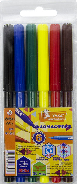 Umka FL43-3 Felt-Tip Markers, 6 Colors
