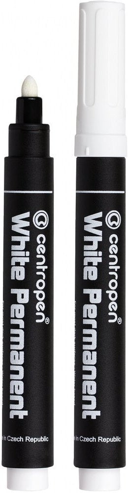 Centropen 8586 White Round-Tip Permanent Marker, 2.5 mm