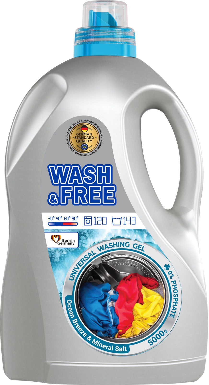 Wash & Free Sea Fresh Liquid Laundry Detergent, 5 kg