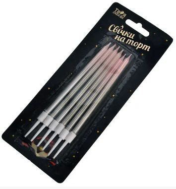Tvoya Zabava Pink & Silver Ombre Birthday Candles, 6 pcs