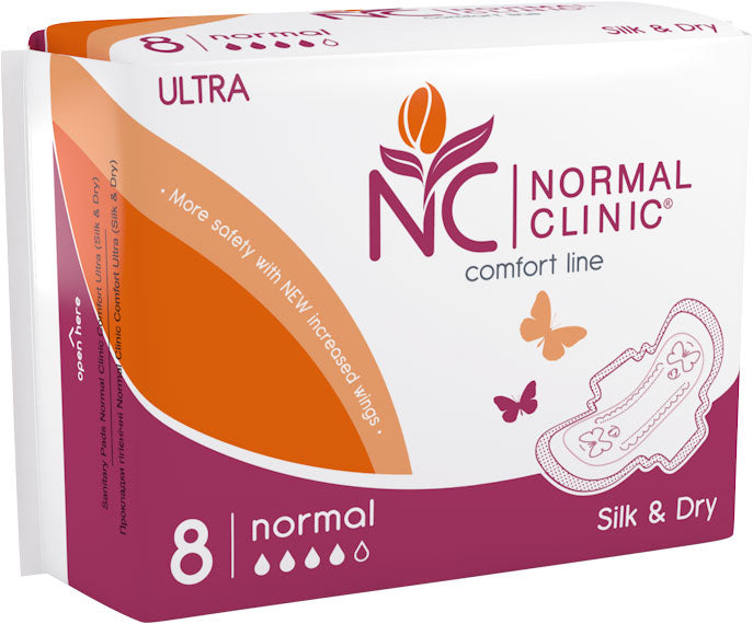 Normal Clinic Ultra Silk & Dry Normal Sanitary Pads, 4 Drops, 8 pcs