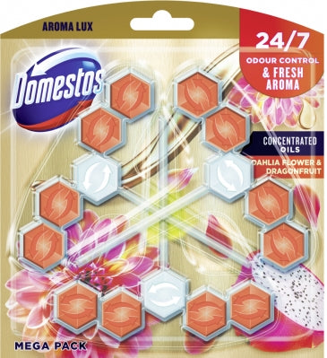 Domestos Aroma Lux Dahlia Flower & Dragon Fruit Freshness Toilet Blocks, 3 x 55 g