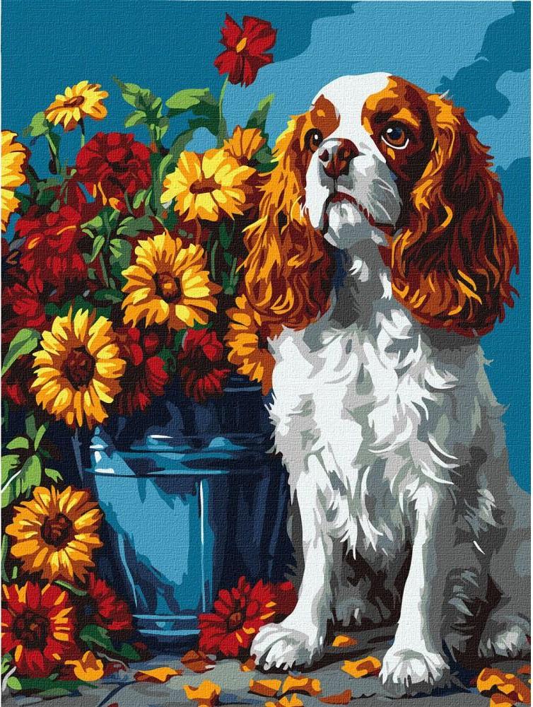Ideyka KNO6673 Spaniel & Flowers Paint-by-Numbers Set, 30 x 40 cm