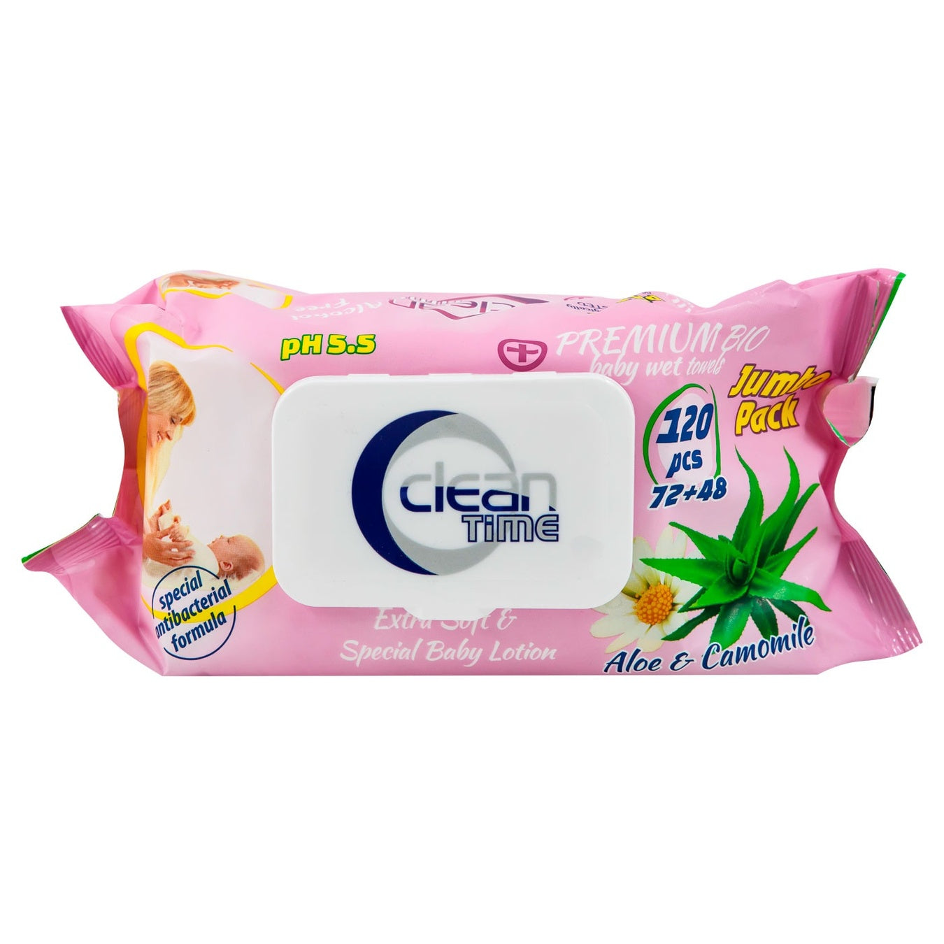 Clean Time Kids Wet Wipes with Lid, 120 pcs