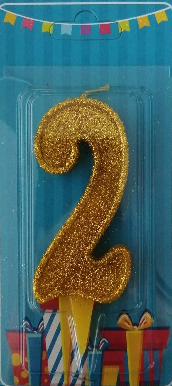 Gold Number 2 Cake Candle