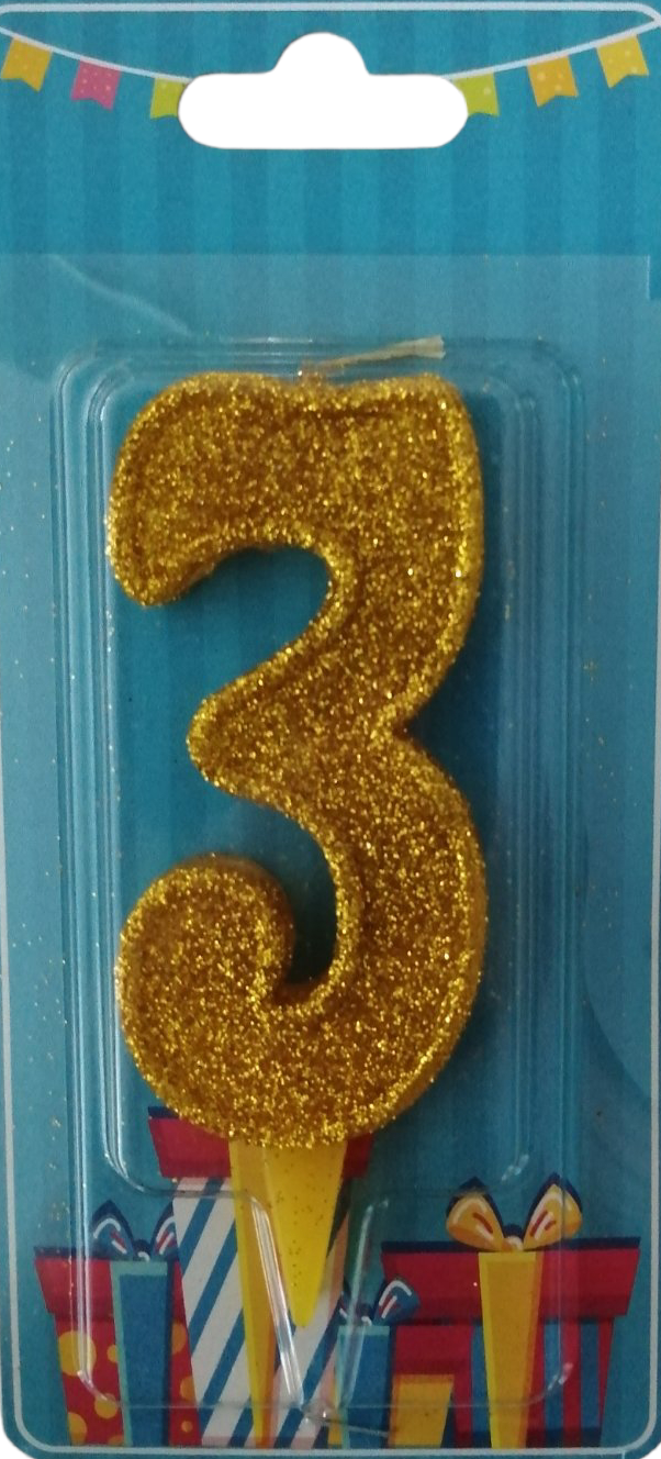 Gold Number 3 Cake Candle