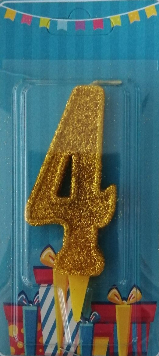 Gold Number 4 Cake Candle