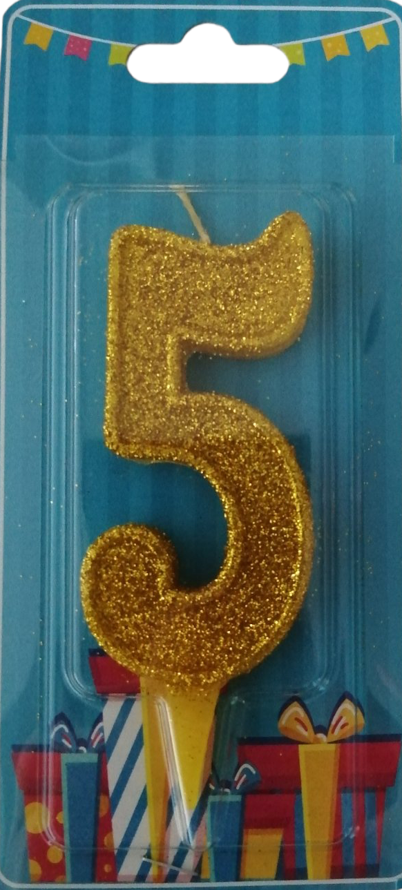 Gold Number 5 Cake Candle