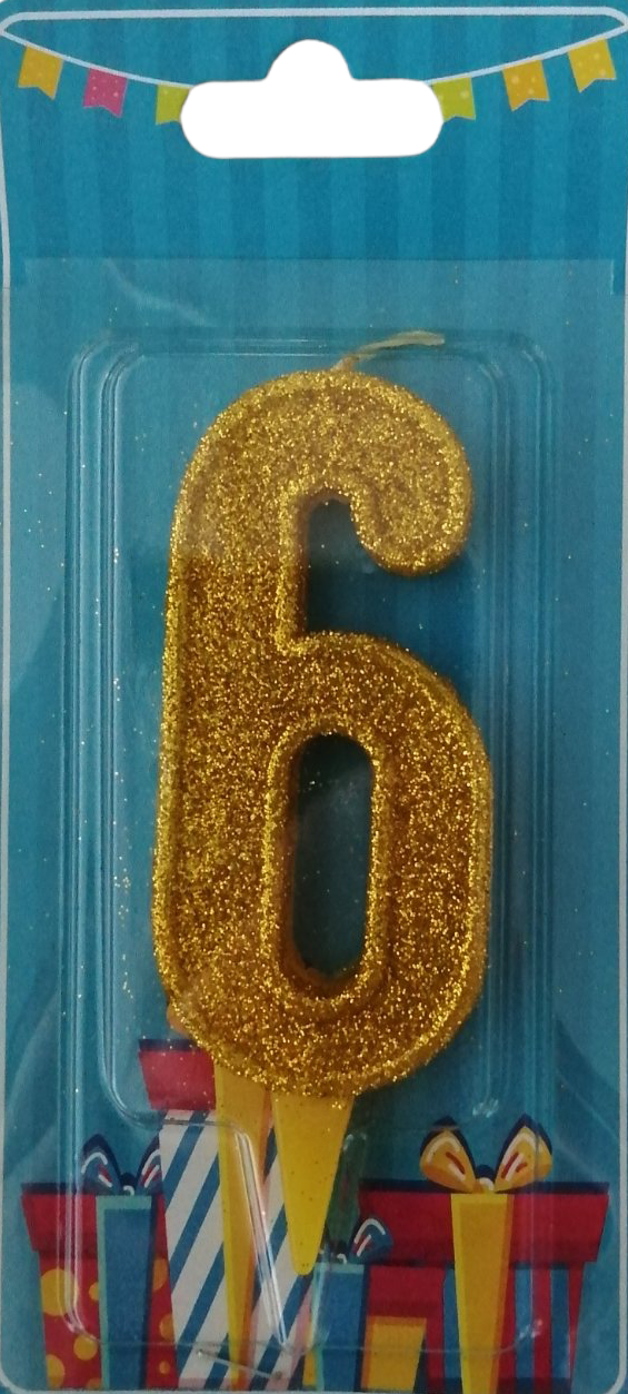 Gold Number 6 Cake Candle