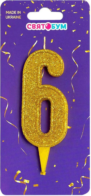 Gold Number 6 Cake Candle - Image 2