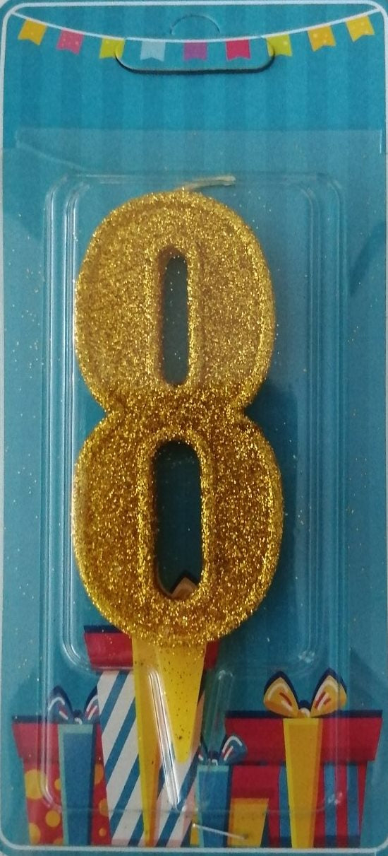 Gold Number 8 Cake Candle