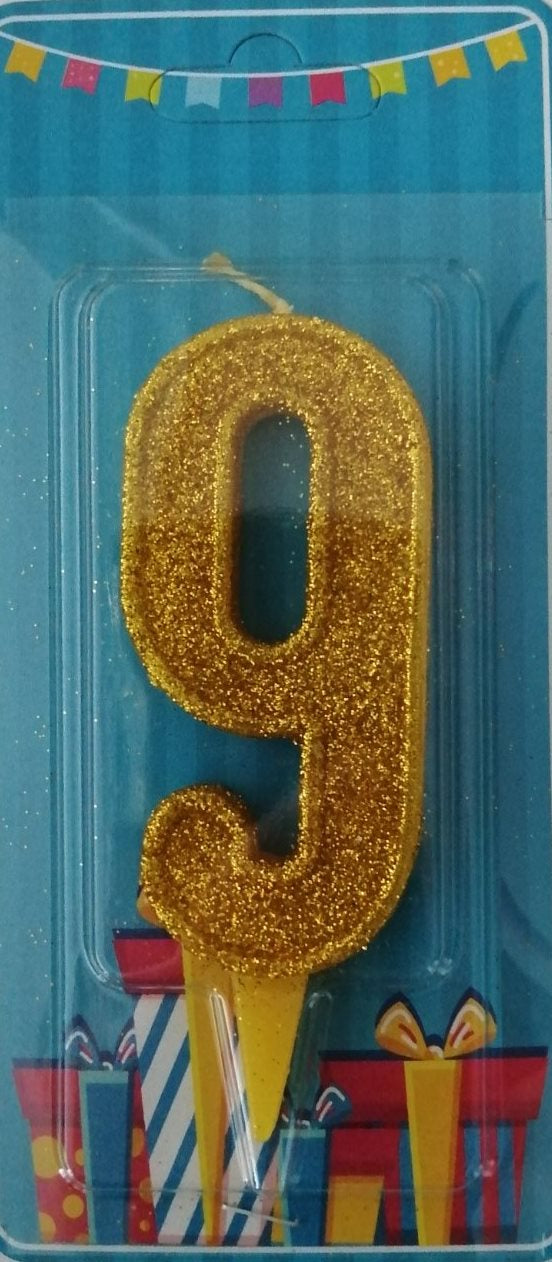 Gold Number 9 Cake Candle