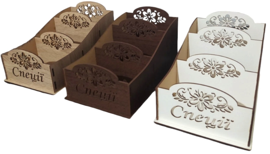 Wooden Spice & Seasoning Organizer Box, 3 Compartments