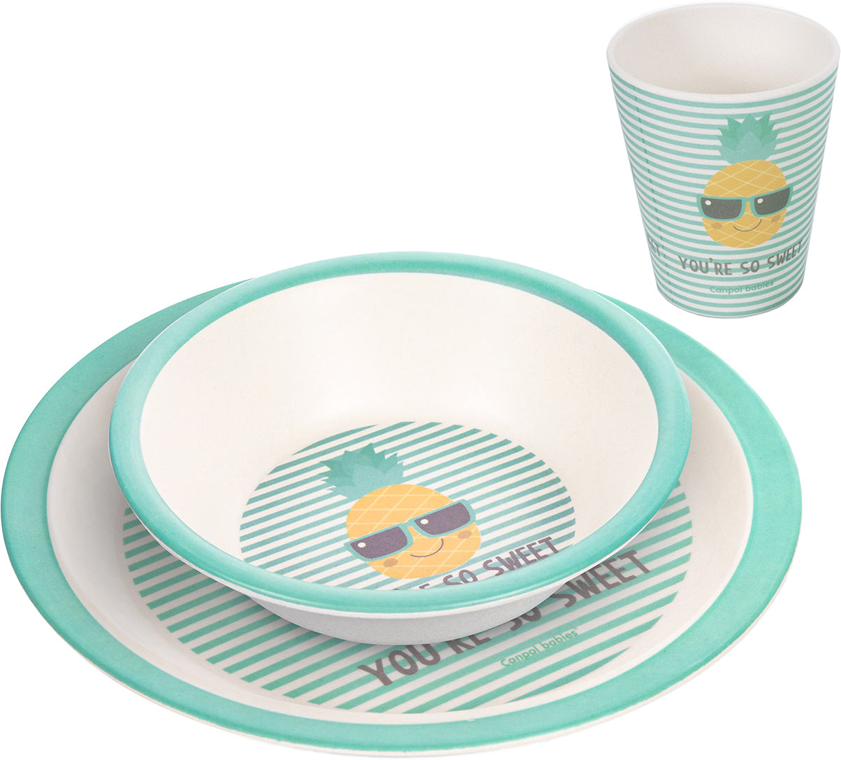 Canpol Babies 226 Turquoise Kids Bamboo Tableware Set, 3 pcs