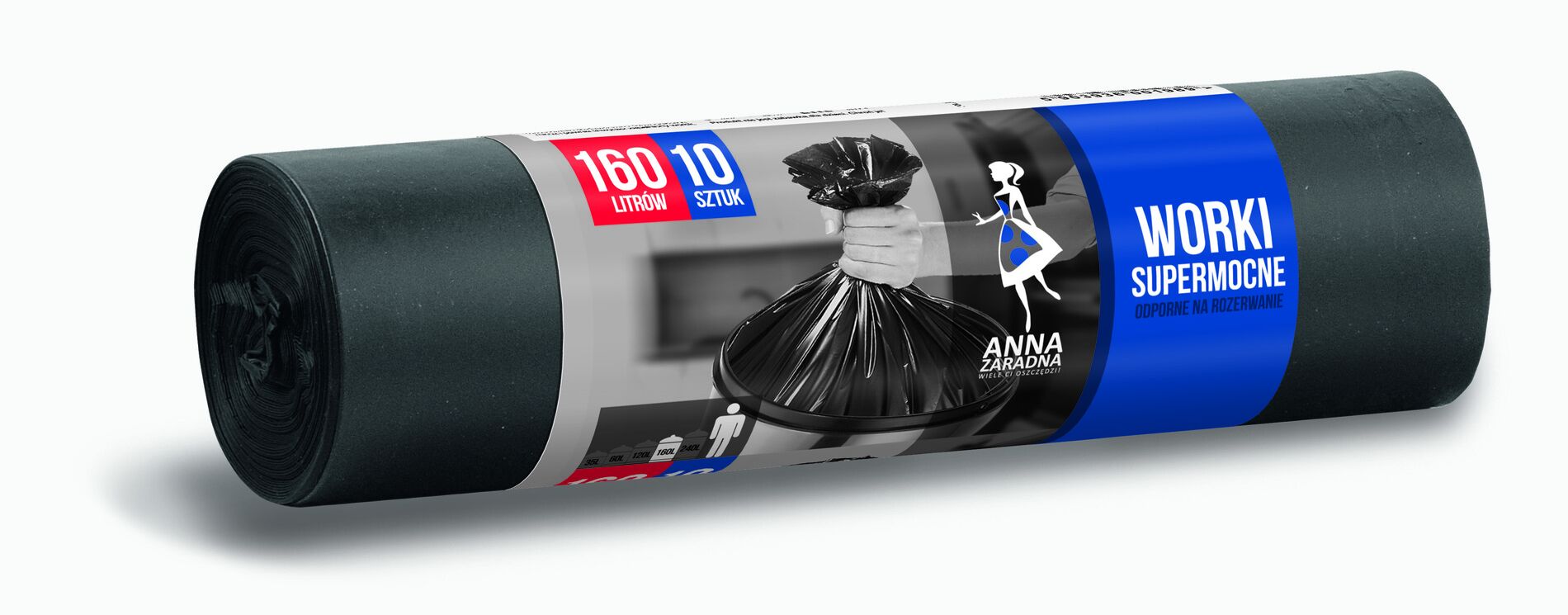 Anna Zaradna Strong Garbage Bags, 160 L, 10 pcs