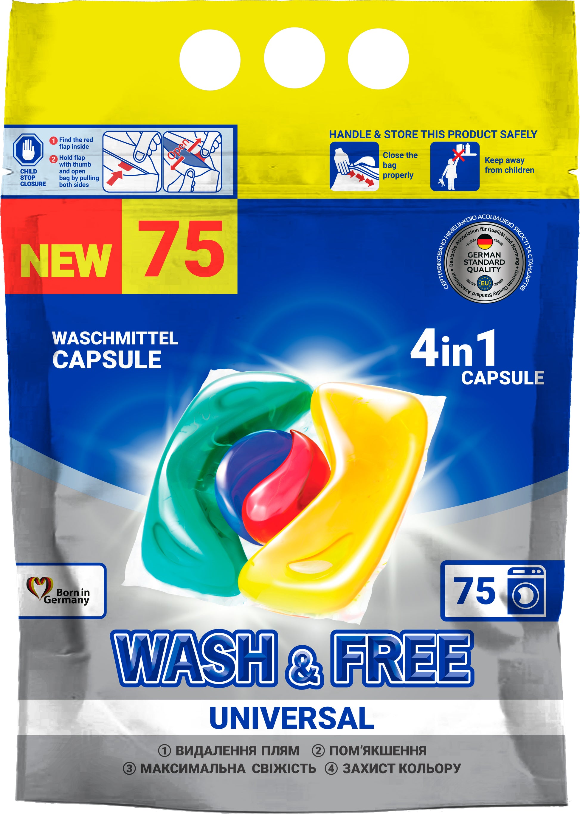 Wash & Free 4-in-1 Universal Laundry Detergent Pods, 75 pcs (Price per 1 pc)