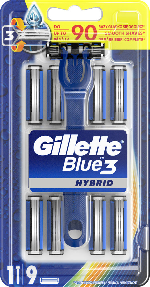 Gillette Blue 3 Hybrid Men's Razor with 9 Refill Cartridges