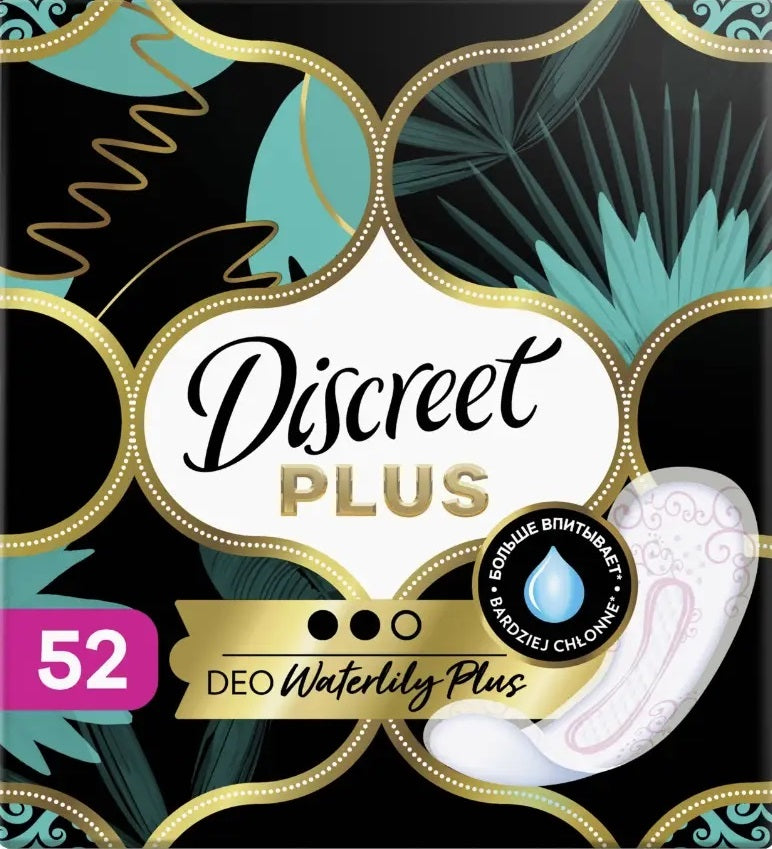 Discreet DEO Waterlily Plus Panty Liners, 52 pcs