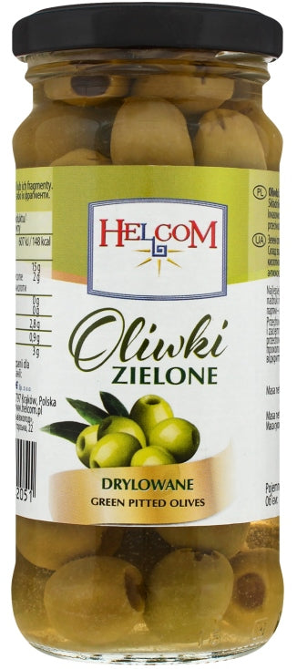Helcom Pitted Green Olives in Glass Jar, 230 g