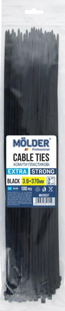 Molder Black Plastic Cable Ties, 3.6 x 370 mm, 100 pcs (Price per 1 pc)