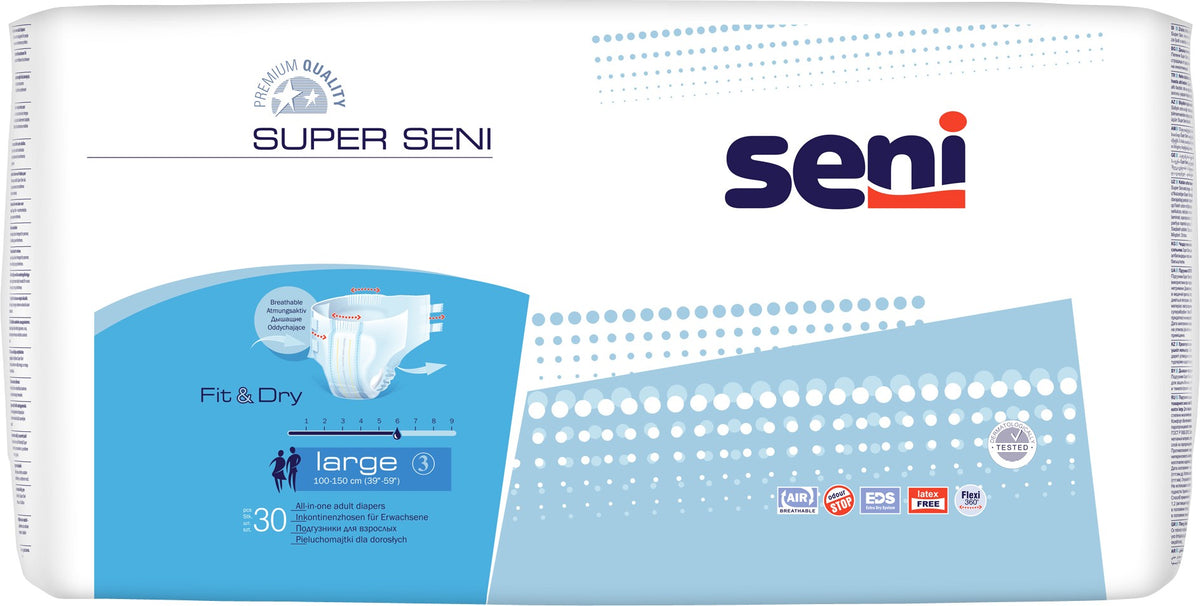 Seni Super Large Air Adult Incontinence Briefs, 30 pcs, 100-150 cm