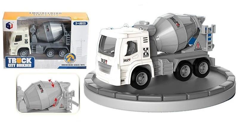Truck 1108-10 Friction-Powered Cement Mixer with Sound, Lights & Rubber Wheels