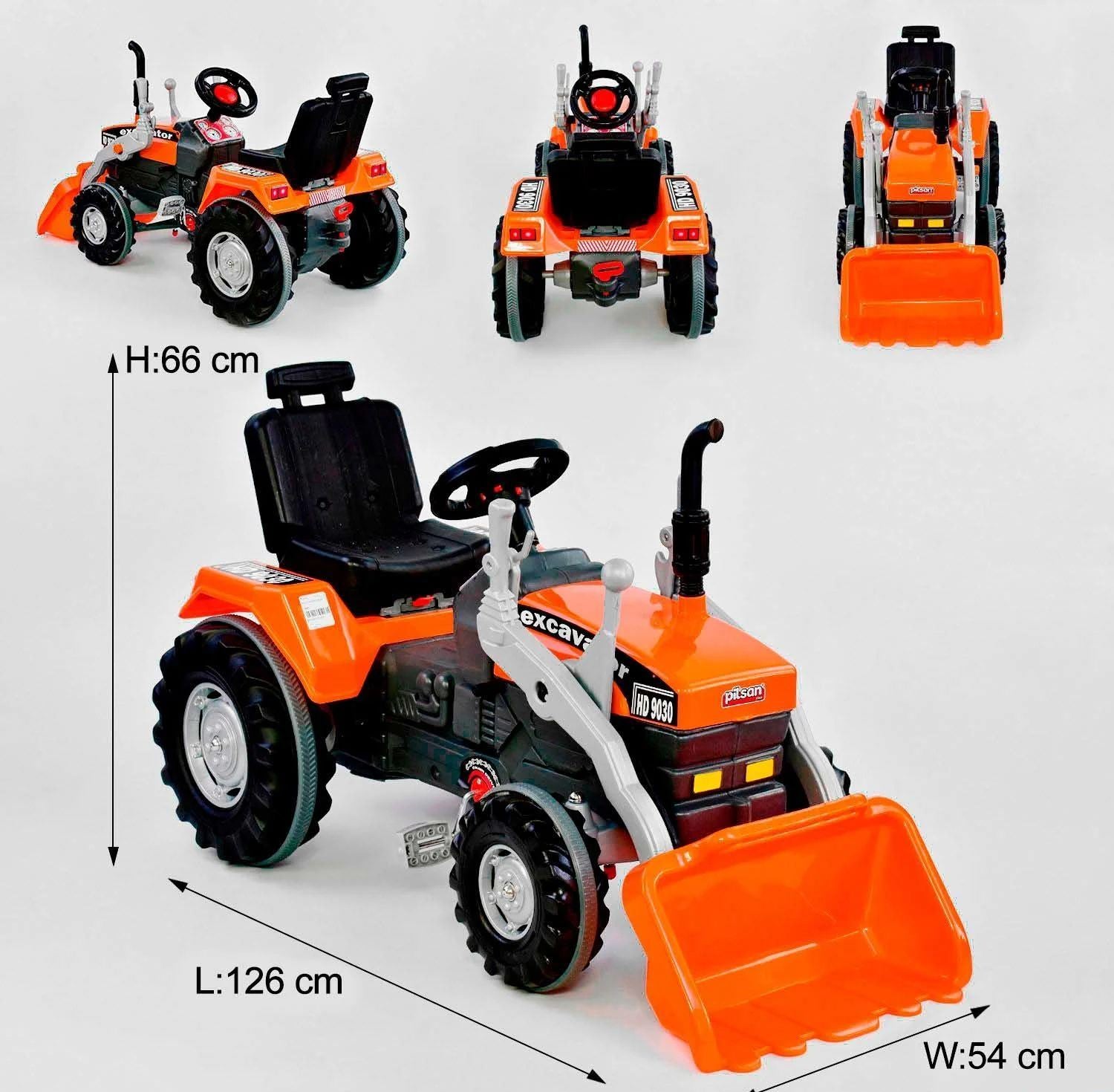 Pilsan 07-297 Pedal Excavator with Bucket, Rubberized Wheels, Adjustable Seat & Steering-Wheel Horn