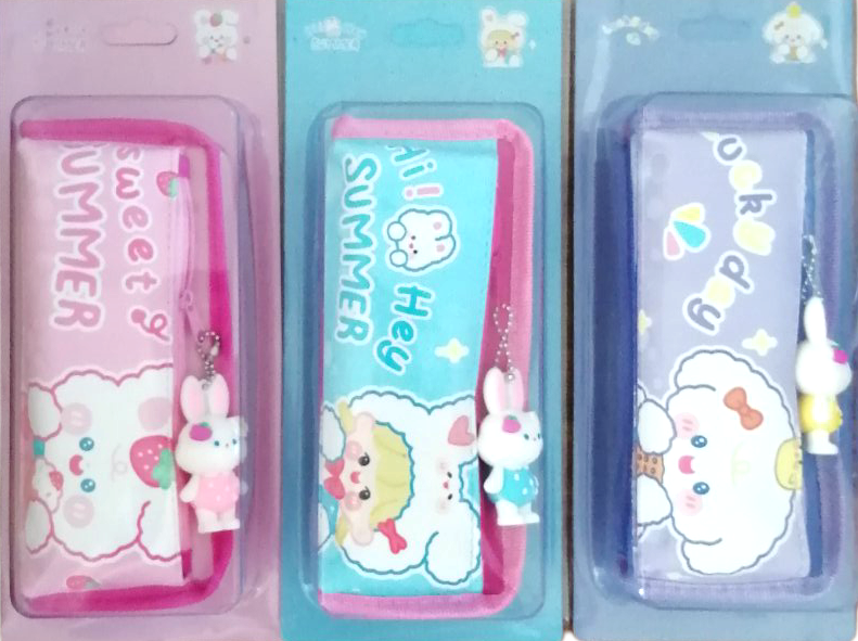 2652 Bunny Pencil Case & Cosmetic Bag with 2 Zippers & Keychain