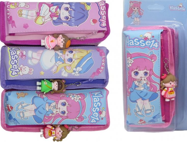 2650 Girl Pencil Case & Cosmetic Bag with 2 Zippers & Keychain