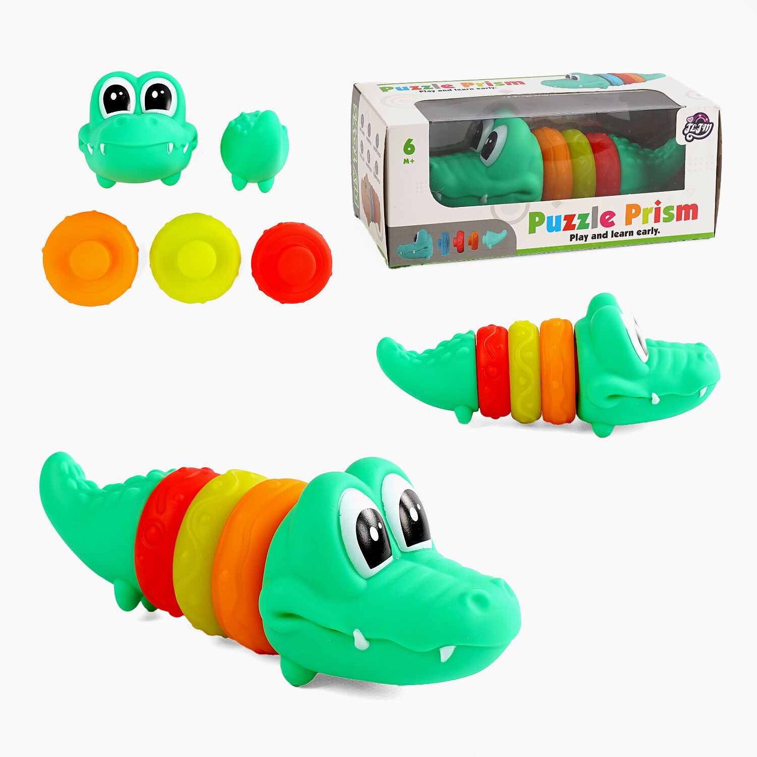 XQ 9934 A Puzzle Prism Crocodile Rubber Stacking Toy, 5 Pieces