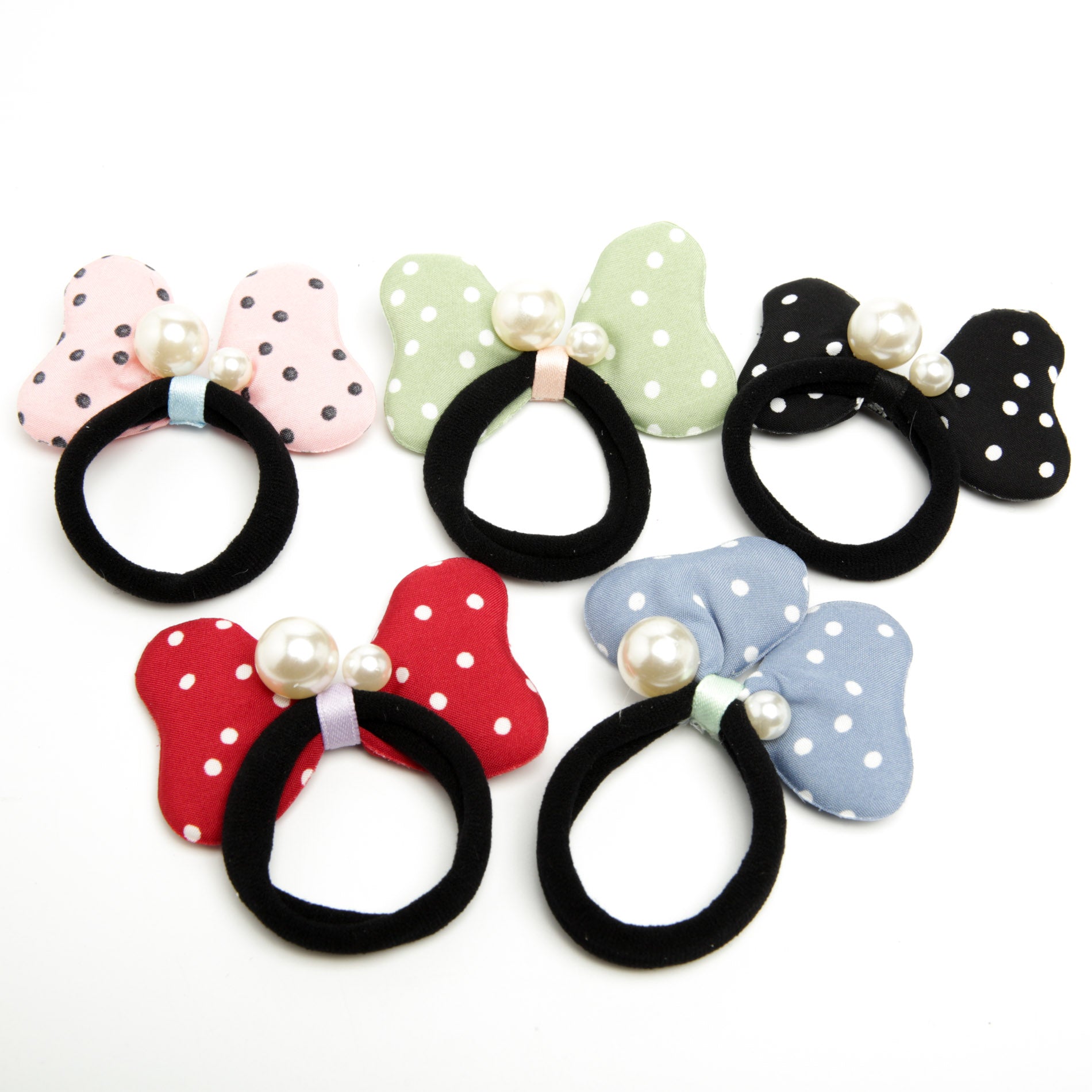 Kids' Polka Dot Bow Hair Tie with Beads 6-2852 (Price per 1 pc)