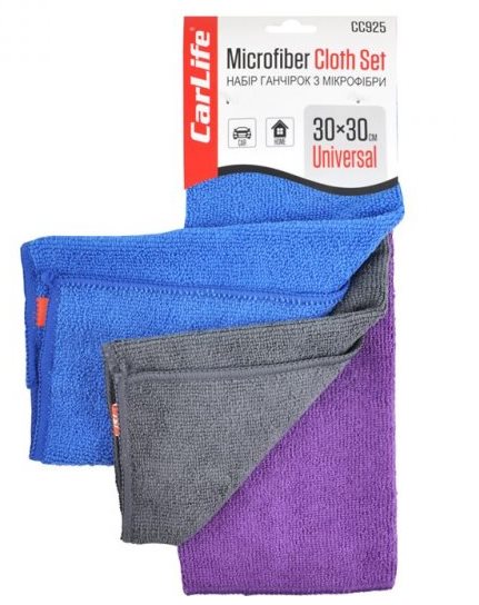 CarLife CC925 Universal Microfiber Cleaning Cloths, 30 x 30 cm, 3 pcs
